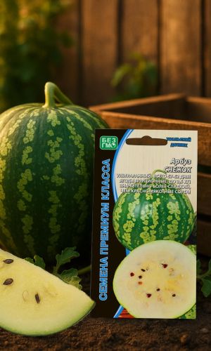 Арбуз СНЕЖОК — Ультраранний, всего 57-62 дня! Ягоды порционные, до 3,5 кг! Значительно более сладкий, чем красномякотные сорта!