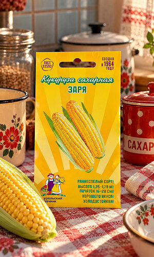 Кукуруза ЗАРЯ &mdash; Раннеспелый сорт! Высота 1,25-1,70 м! Початок 16-20 см! Хорошего вкуса! Холодостойкая!